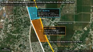 Bản đồ vị trí hai lô đất 77,28 ha và 35,64 ha tại xã Bình An, Long Thành, kẹp giữa Quốc lộ 51 và cao tốc Biên Hòa – Vũng Tàu